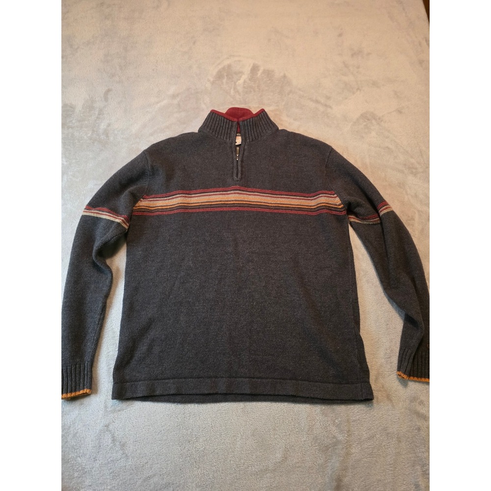 Vintage Columbia Quarter Zip Sweater Mens Large Gray X.C.O Striped Pullover